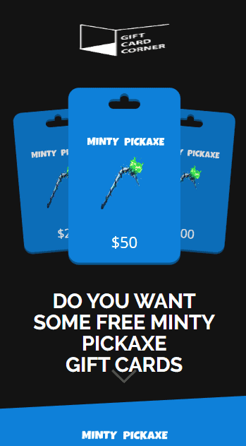 Minty Pickaxe Code Free Minty Axe Codes Gift Card Corner