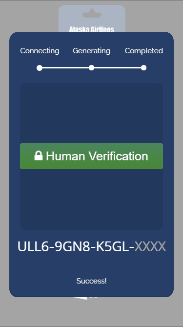 The part that involves verification to get the complete Alaska Air discount code.
